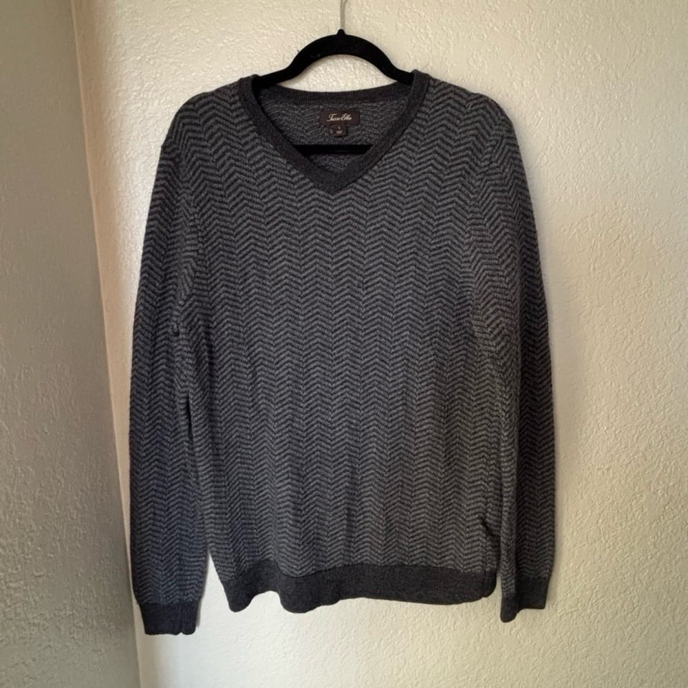 Tasso Elba‎ Mens V Neck Grey Cotton Pullover Grandfather Wool Sweater Size Large